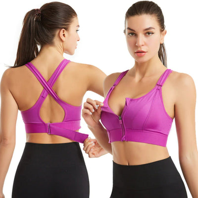 Women’s Sports Bra – High Support – Front Zip – Crossback – Breathable Blend