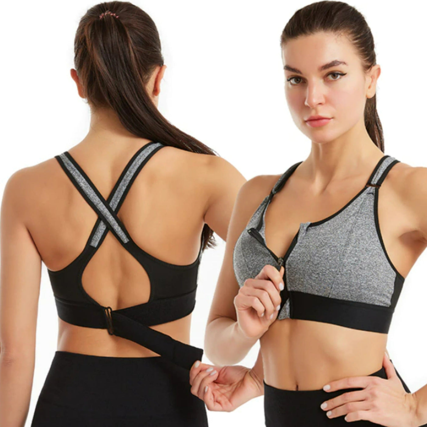 Women’s Sports Bra – High Support – Front Zip – Crossback – Breathable Blend