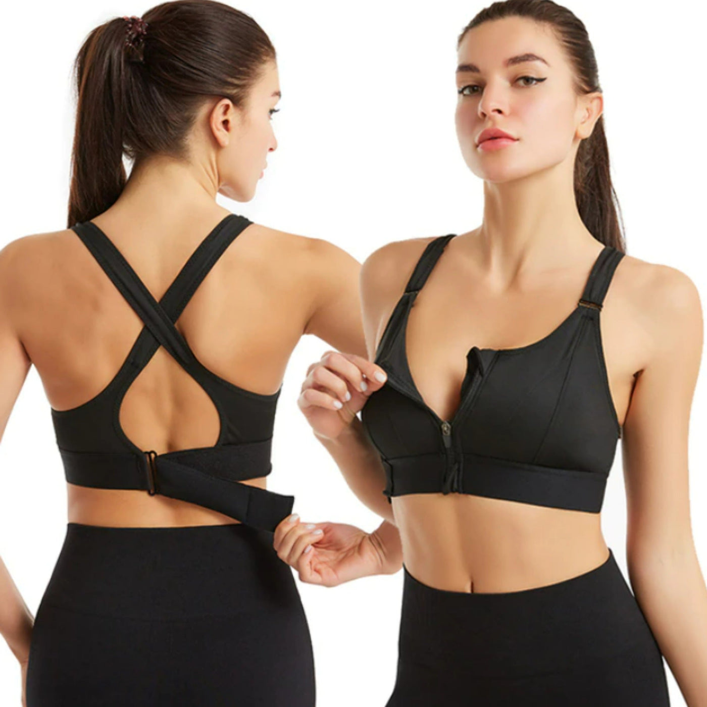 Women’s Sports Bra – High Support – Front Zip – Crossback – Breathable Blend