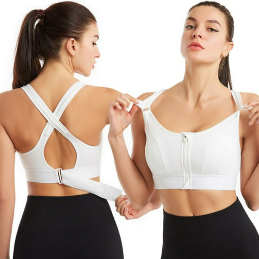 Women’s Sports Bra – High Support – Front Zip – Crossback – Breathable Blend