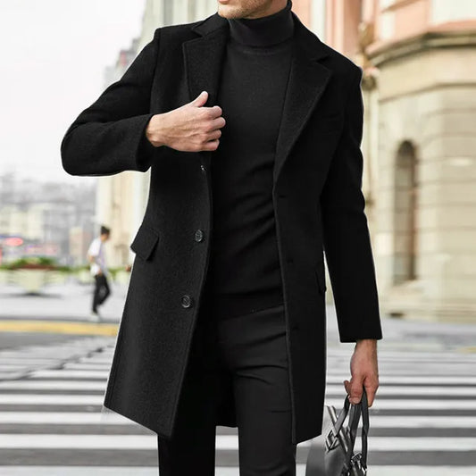 Men’s Overcoat - Wool Blend - Tailored Fit - Single-Breasted 3-Button Formal Wear