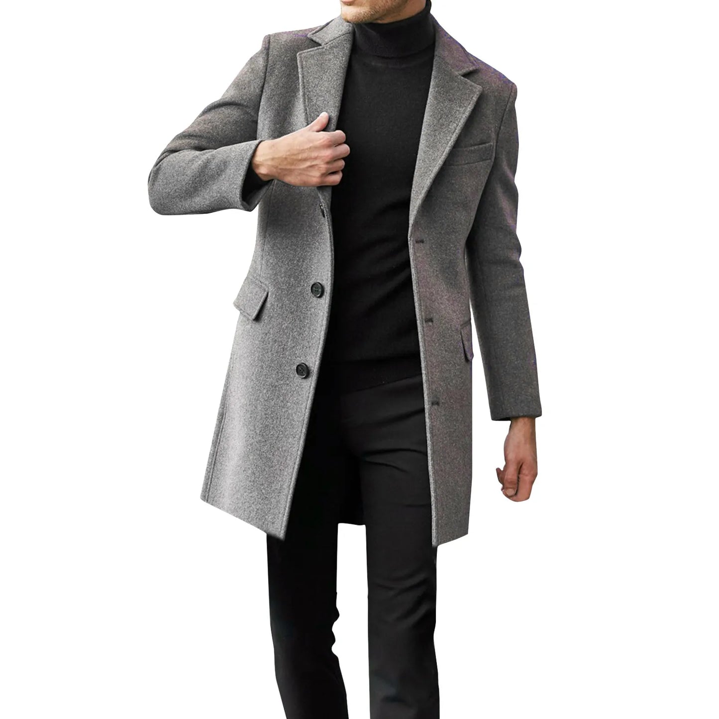 Men’s Overcoat - Wool Blend - Tailored Fit - Single-Breasted 3-Button Formal Wear