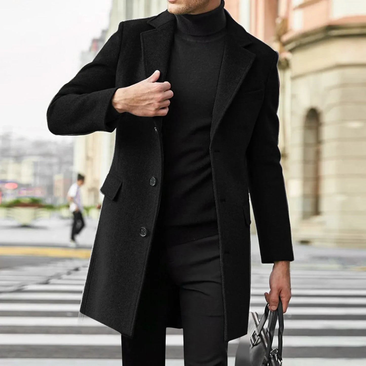 Men’s Overcoat - Wool Blend - Tailored Fit - Single-Breasted 3-Button Formal Wear