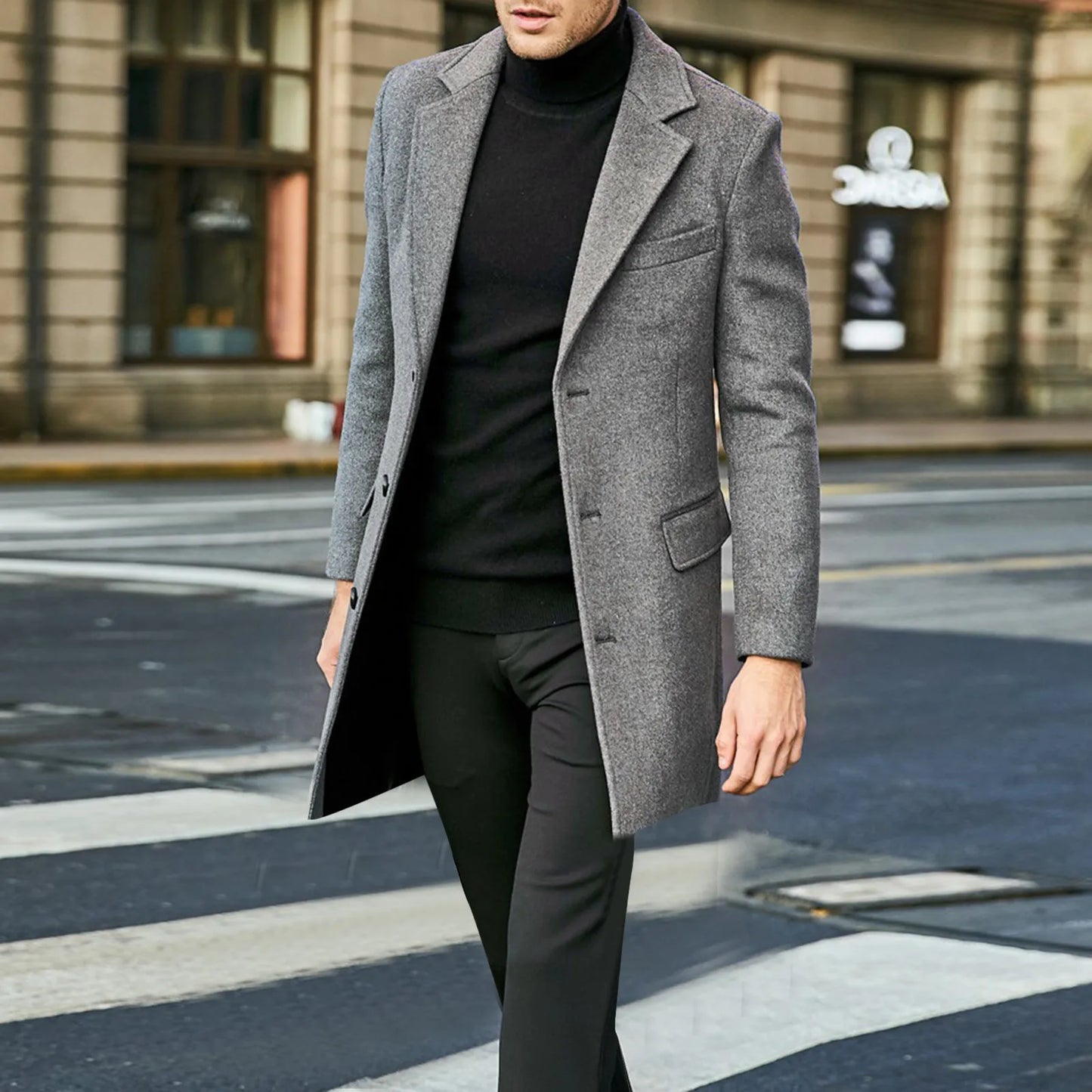 Men’s Overcoat - Wool Blend - Tailored Fit - Single-Breasted 3-Button Formal Wear