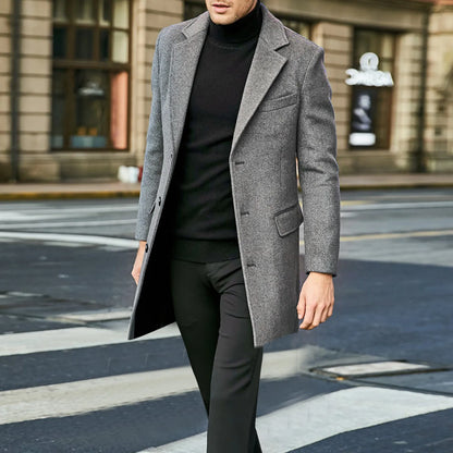Men’s Overcoat - Wool Blend - Tailored Fit - Single-Breasted 3-Button Formal Wear