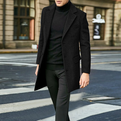 Men’s Overcoat - Wool Blend - Tailored Fit - Single-Breasted 3-Button Formal Wear