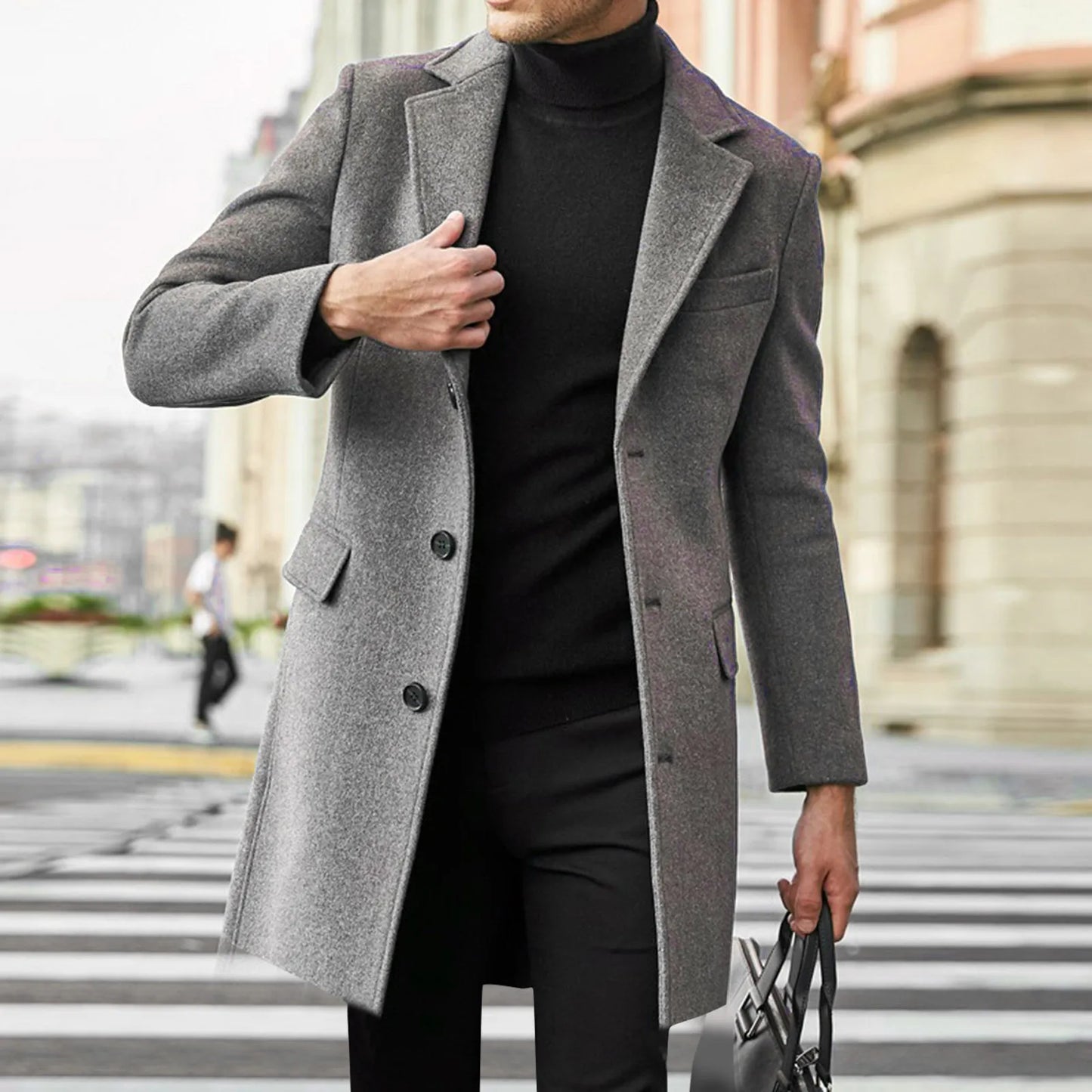 Men’s Overcoat - Wool Blend - Tailored Fit - Single-Breasted 3-Button Formal Wear