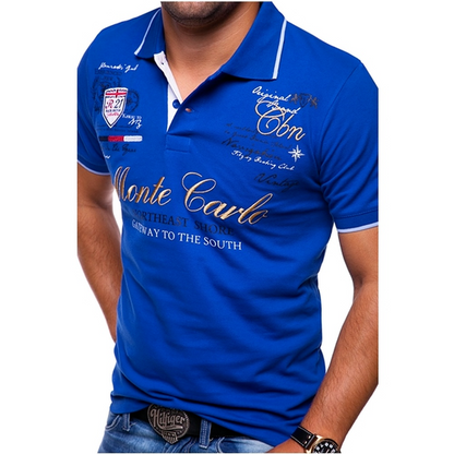 Men’s Polo Shirt – Slim Fit – Breathable Blend – Graphic Front – Contrast Trim