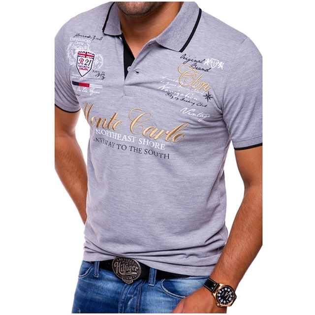 Men’s Polo Shirt – Slim Fit – Breathable Blend – Graphic Front – Contrast Trim