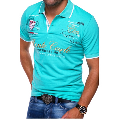 Men’s Polo Shirt – Slim Fit – Breathable Blend – Graphic Front – Contrast Trim