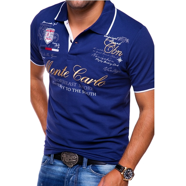 Men’s Polo Shirt – Slim Fit – Breathable Blend – Graphic Front – Contrast Trim