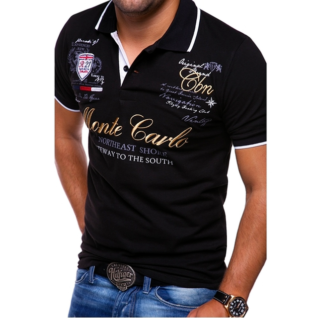 Men’s Polo Shirt – Slim Fit – Breathable Blend – Graphic Front – Contrast Trim
