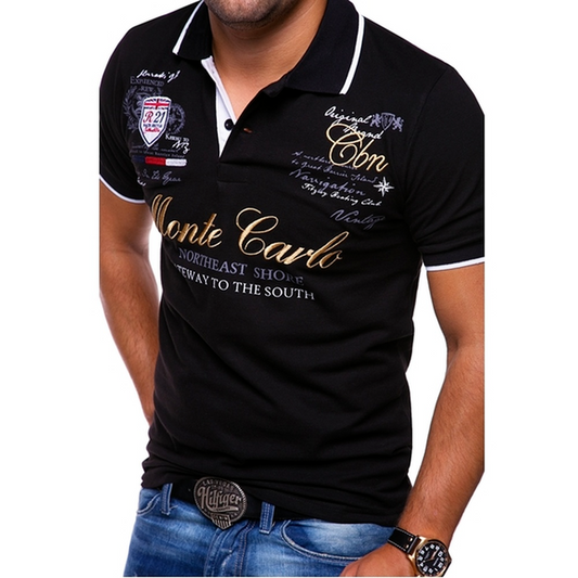 Men’s Polo Shirt – Slim Fit – Breathable Blend – Graphic Front – Contrast Trim