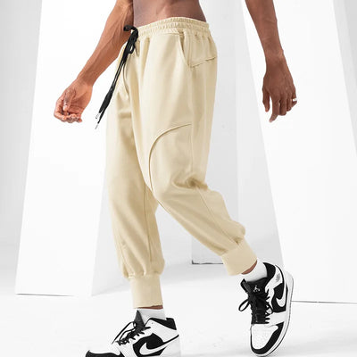 Men's Jogger Trousers - Relaxed Fit - Elastic Waistband with Drawstring - Cuffed Ankles