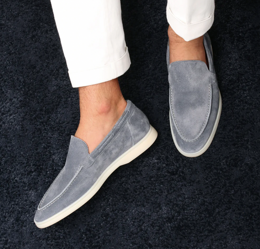 Men’s Slip-On Loafers – Genuine Leather – Suede Texture – Moc Toe – Classic Fit