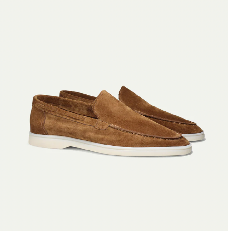 Men’s Slip-On Loafers – Genuine Leather – Suede Texture – Moc Toe – Classic Fit