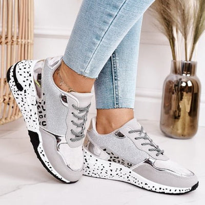 Women's Fashion Sneakers - Trendy Textured Design - Metallic Accents - Cushioned Sole