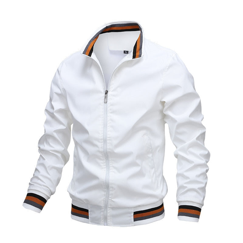 Men’s Jacket – Slim Fit – Breathable Blend – Stand Collar – Ribbed Trim – Zip Front