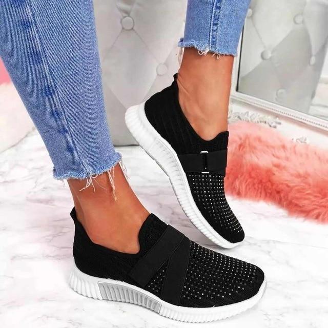 Women's Slip-On Sneakers with Velcro – Comfortable Walking Shoes