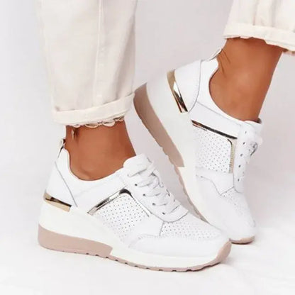 Women's Sneakers - Mesh & Suede - Lace-Up - Cushioned Sole - Casual Stylish Design