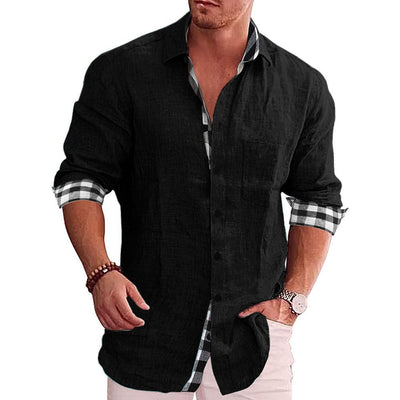 Men’s Button-Up Shirt – Tailored Fit – Long Sleeve – Natural Fibers – Checked Trim