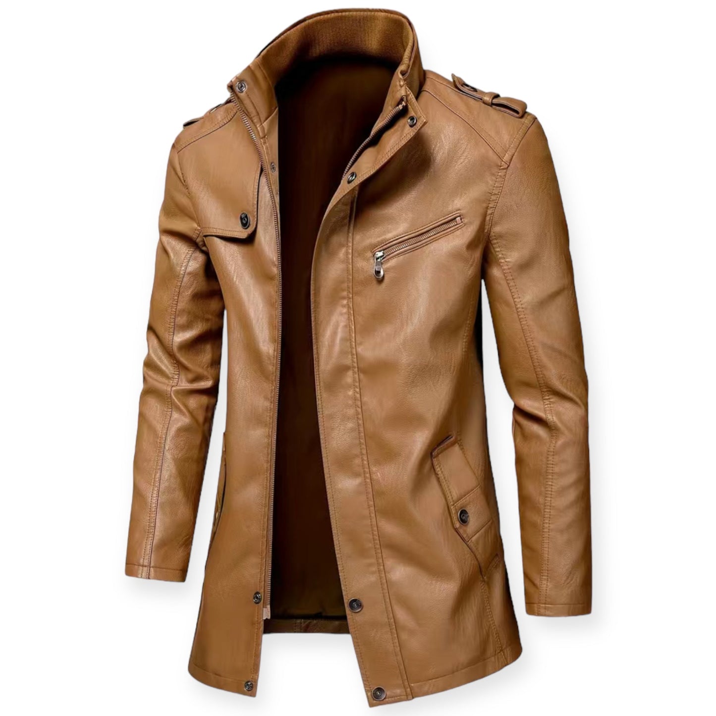 Men's pu leather jacket with stand-up collar