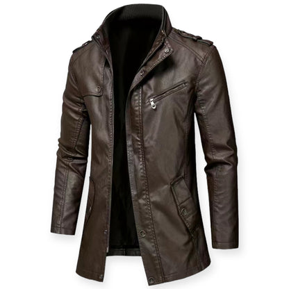 Men's pu leather jacket with stand-up collar