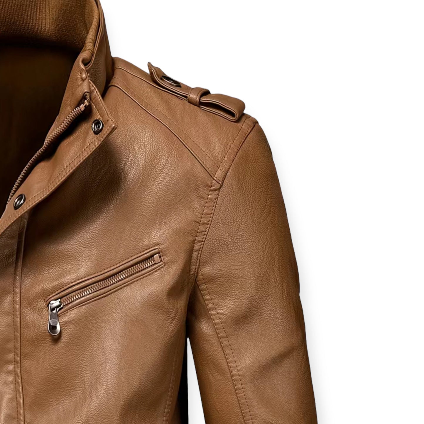 Men's pu leather jacket with stand-up collar