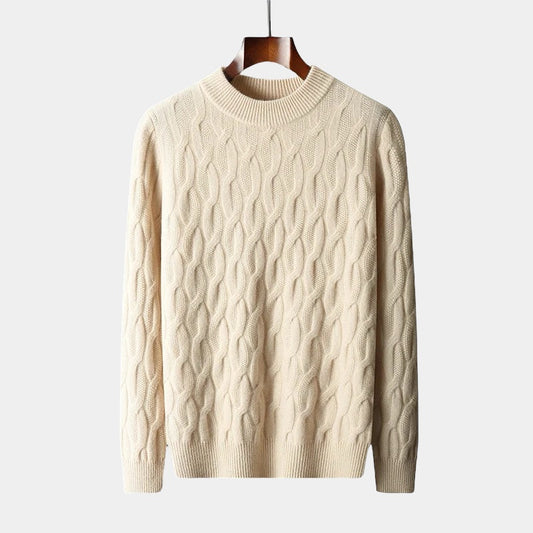 Unisex Cashmere Sweater – Relaxed Fit – Cable Knit – Ribbed Crew Neck
