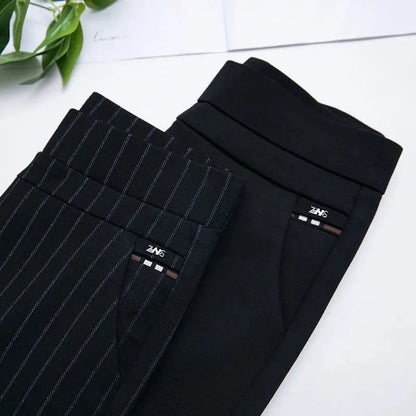 Women's straight pants with elastic high waist