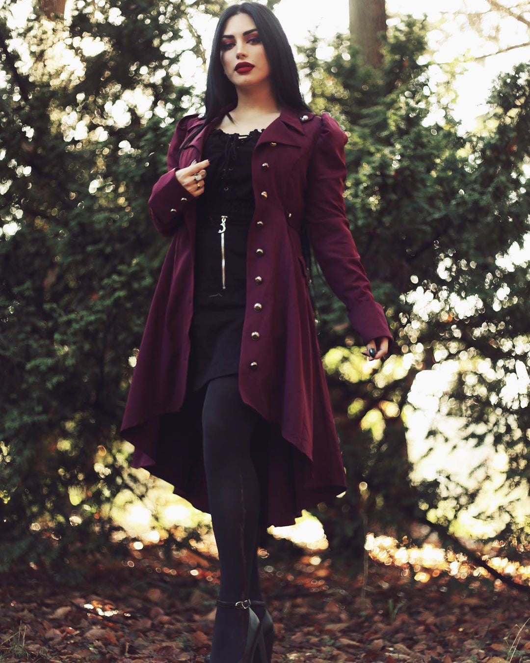 Women's medieval retro jacket with standing collar and mid length