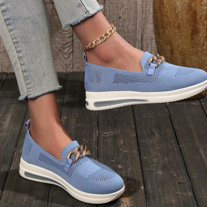 Women's Slip-On Sneakers - Breathable Mesh - Cushioned Sole - Chain Detail Casual Wear