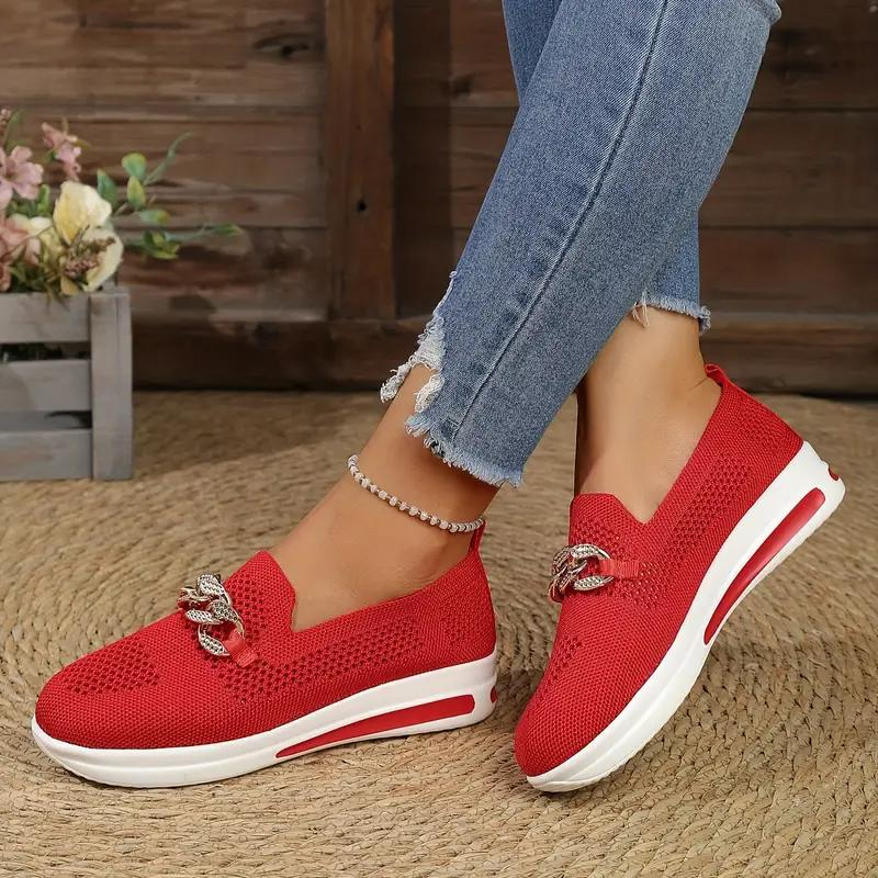 Women's Slip-On Sneakers - Breathable Mesh - Cushioned Sole - Chain Detail Casual Wear