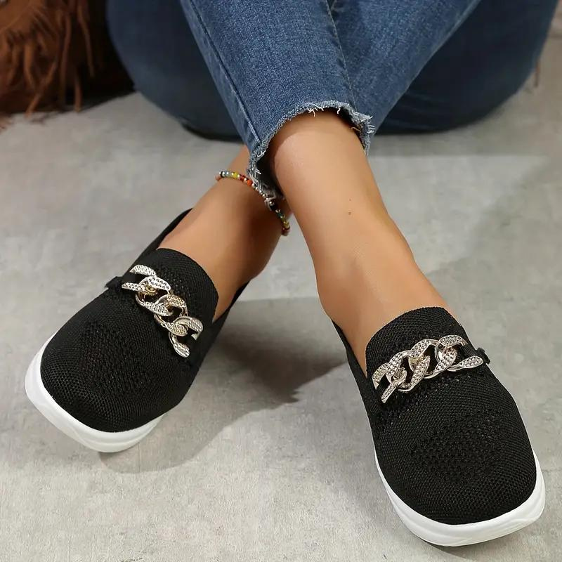 Women's Slip-On Sneakers - Breathable Mesh - Cushioned Sole - Chain Detail Casual Wear