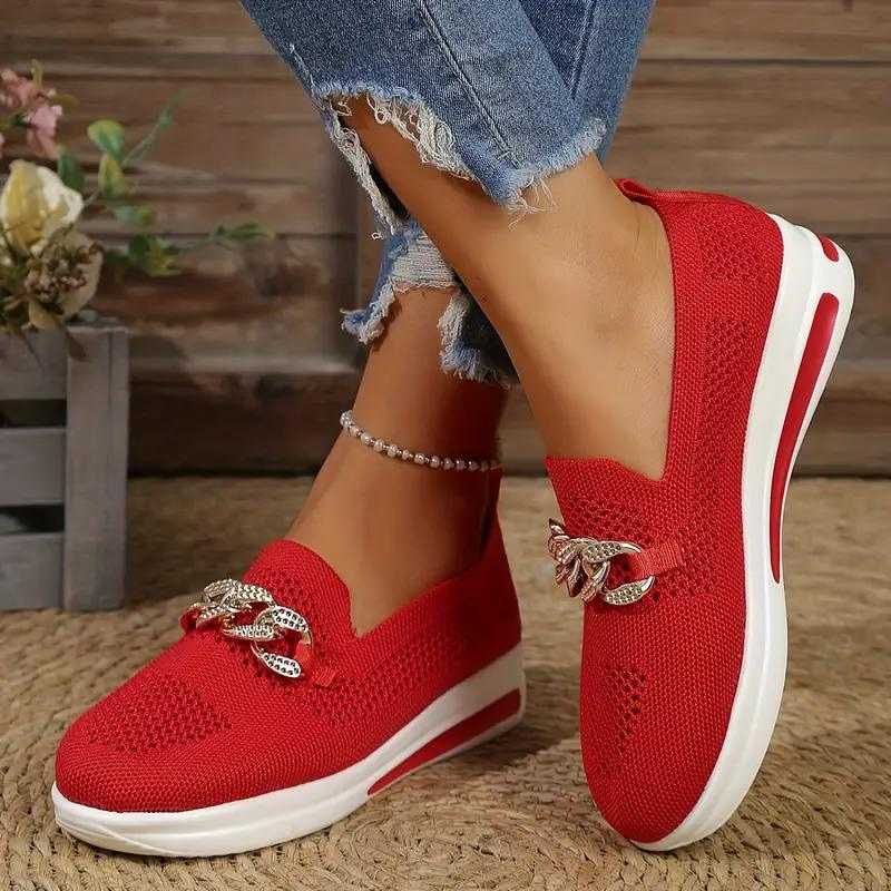 Women's Slip-On Sneakers - Breathable Mesh - Cushioned Sole - Chain Detail Casual Wear