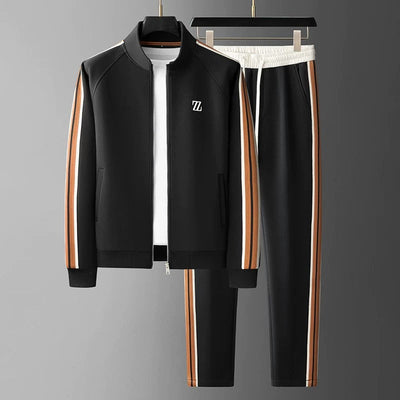 Men’s Tracksuit Set – Zip Jacket and Tapered Joggers – Side Stripe – Stretch Fit