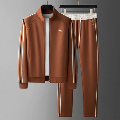 Men’s Tracksuit Set – Zip Jacket and Tapered Joggers – Side Stripe – Stretch Fit