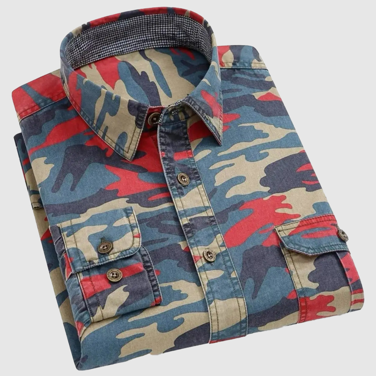 Men's classic camouflage shirt with long sleeves