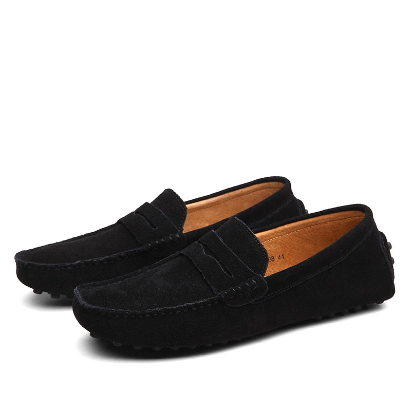 Men’s Suede Loafers – Slip-On – Moccasin Toe – Rubber Sole – Casual Elegant Style