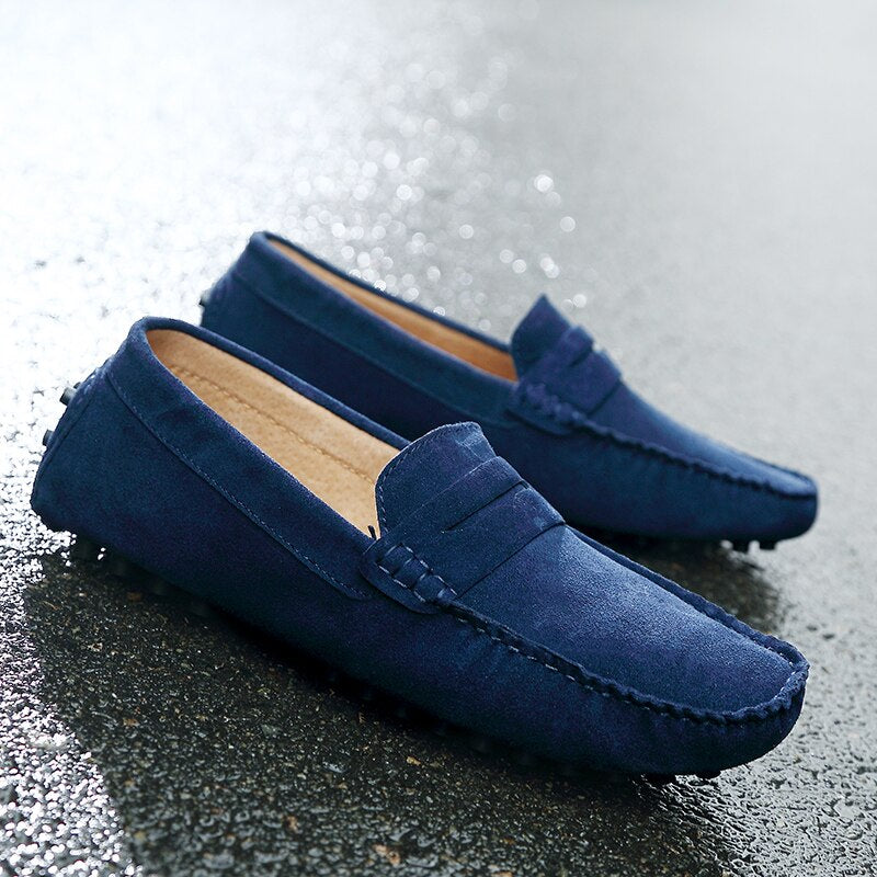 Men’s Suede Loafers – Slip-On – Moccasin Toe – Rubber Sole – Casual Elegant Style