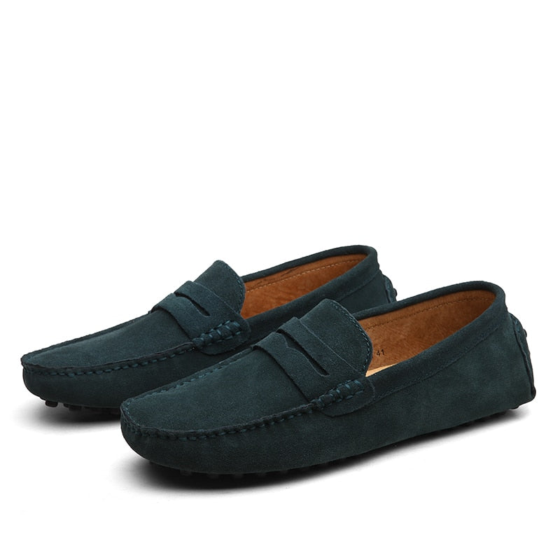 Men’s Suede Loafers – Slip-On – Moccasin Toe – Rubber Sole – Casual Elegant Style