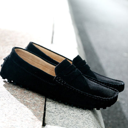 Men’s Suede Loafers – Slip-On – Moccasin Toe – Rubber Sole – Casual Elegant Style