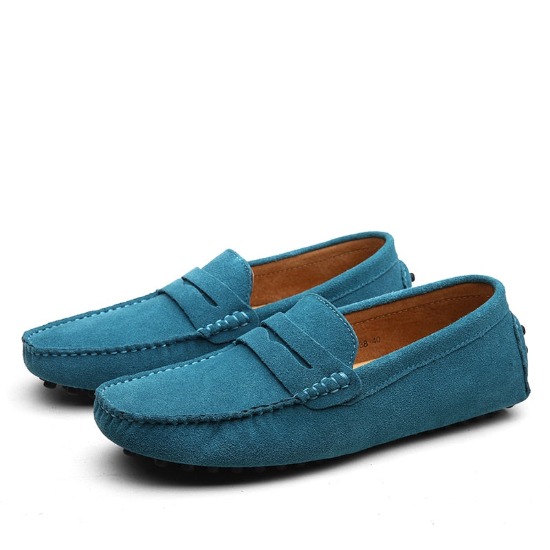 Men’s Suede Loafers – Slip-On – Moccasin Toe – Rubber Sole – Casual Elegant Style