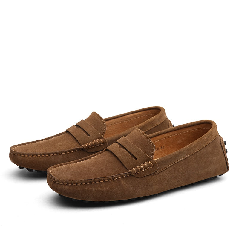 Men’s Suede Loafers – Slip-On – Moccasin Toe – Rubber Sole – Casual Elegant Style