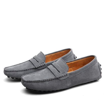 Men’s Suede Loafers – Slip-On – Moccasin Toe – Rubber Sole – Casual Elegant Style