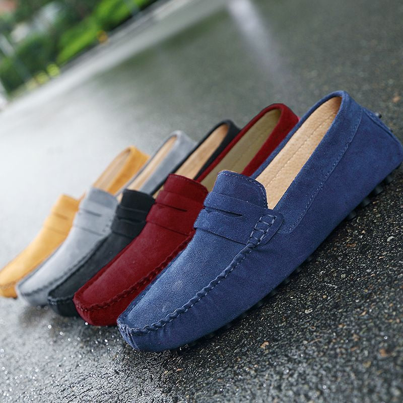 Men’s Suede Loafers – Slip-On – Moccasin Toe – Rubber Sole – Casual Elegant Style