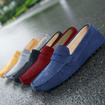 Men’s Suede Loafers – Slip-On – Moccasin Toe – Rubber Sole – Casual Elegant Style