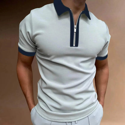 Men’s Polo Shirt - Zip-Up Collar - Stretch Fabric - Short Sleeve Smart Casual