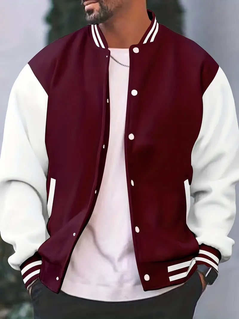 Men’s Bomber Jacket – Regular Fit – Cotton – Snap Front – Contrast Sleeves