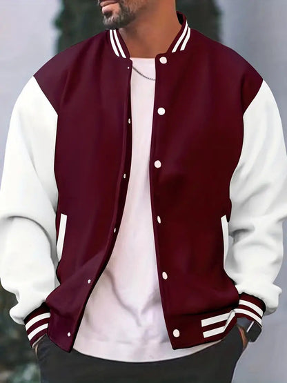 Men’s Bomber Jacket – Regular Fit – Cotton – Snap Front – Contrast Sleeves